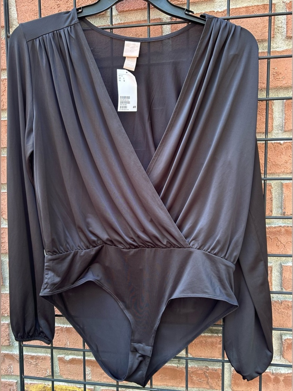 H&M Black Wrap-Front Long Sleeve Bodysuit